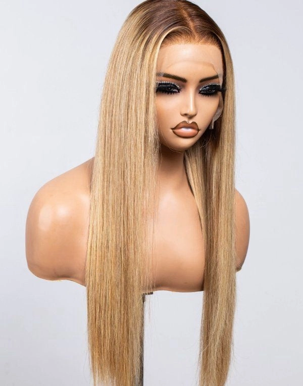 13x6 Skin Melt Lace Delicate Hairline Ombre Brown/Blonde Human Hair Lace Front Wig