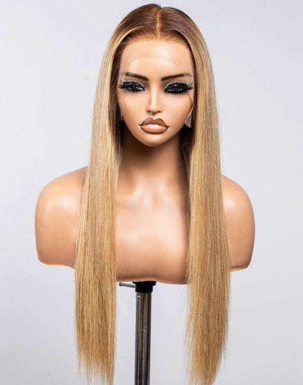 13x6 Skin Melt Lace Delicate Hairline Ombre Brown/Blonde Human Hair Lace Front Wig