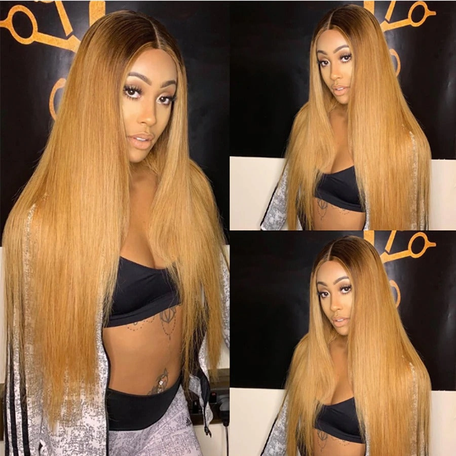 13x6 Skin Melt Lace Delicate Hairline Ombre Brown/Blonde Human Hair Lace Front Wig