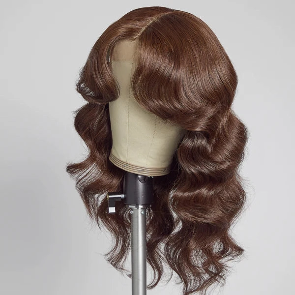 13x6 Skin Melt Lace Front Delicate Hairline Wavy Brown Wig with Bang