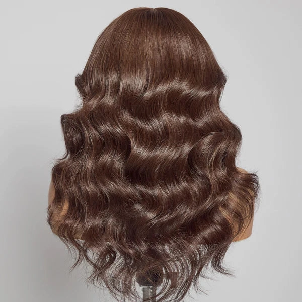 13x6 Skin Melt Lace Front Delicate Hairline Wavy Brown Wig with Bang