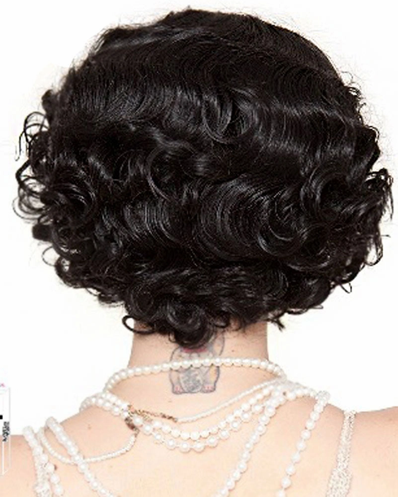 20s Flapper Finger Wave Premium Short Black Wig