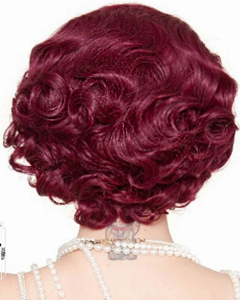 20s Flapper Finger Wave Premium Short Burgundy Wig