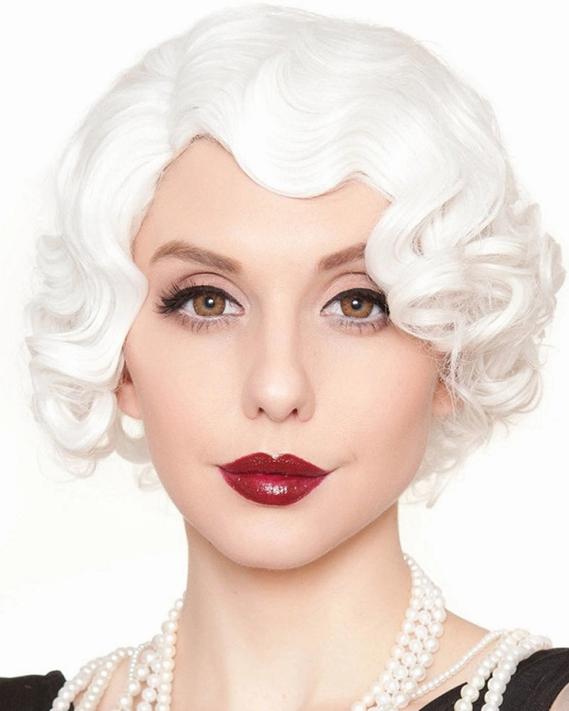 20s Flapper Finger Wave Premium Short White Wig