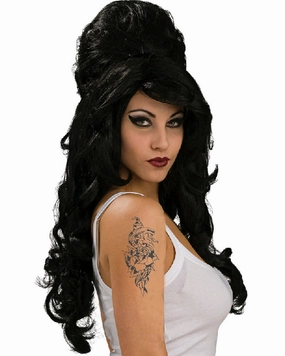 60s Beehive Long Curly Black Wig