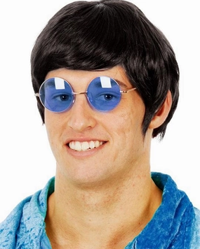 60s Mod Short Black Wig with Glasses