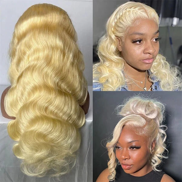 613 Blonde Invisible Strap Preplucked Human Hair 360 Lace Wig