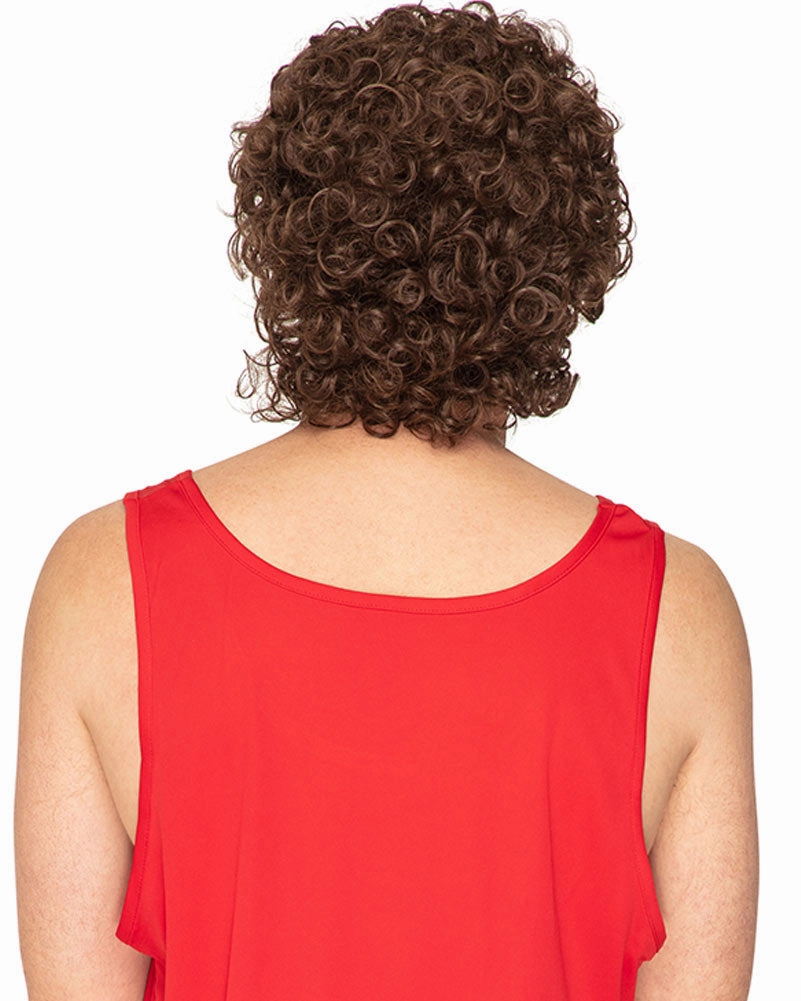 70s Stud Deluxe Perm Curly Brown Wig and Moustache