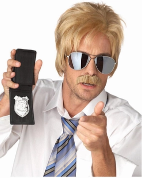 80s Ace Detective Short Blonde Wig and Moustache