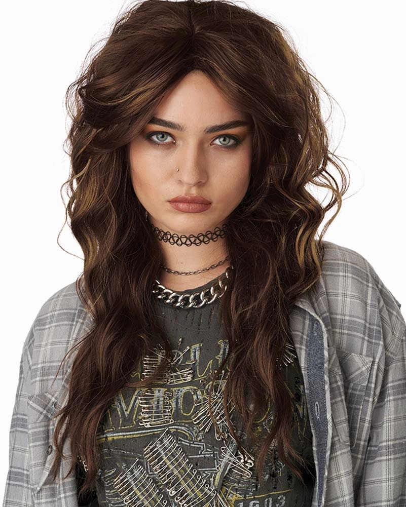 90s Grunge Rocker Long Brown Wig