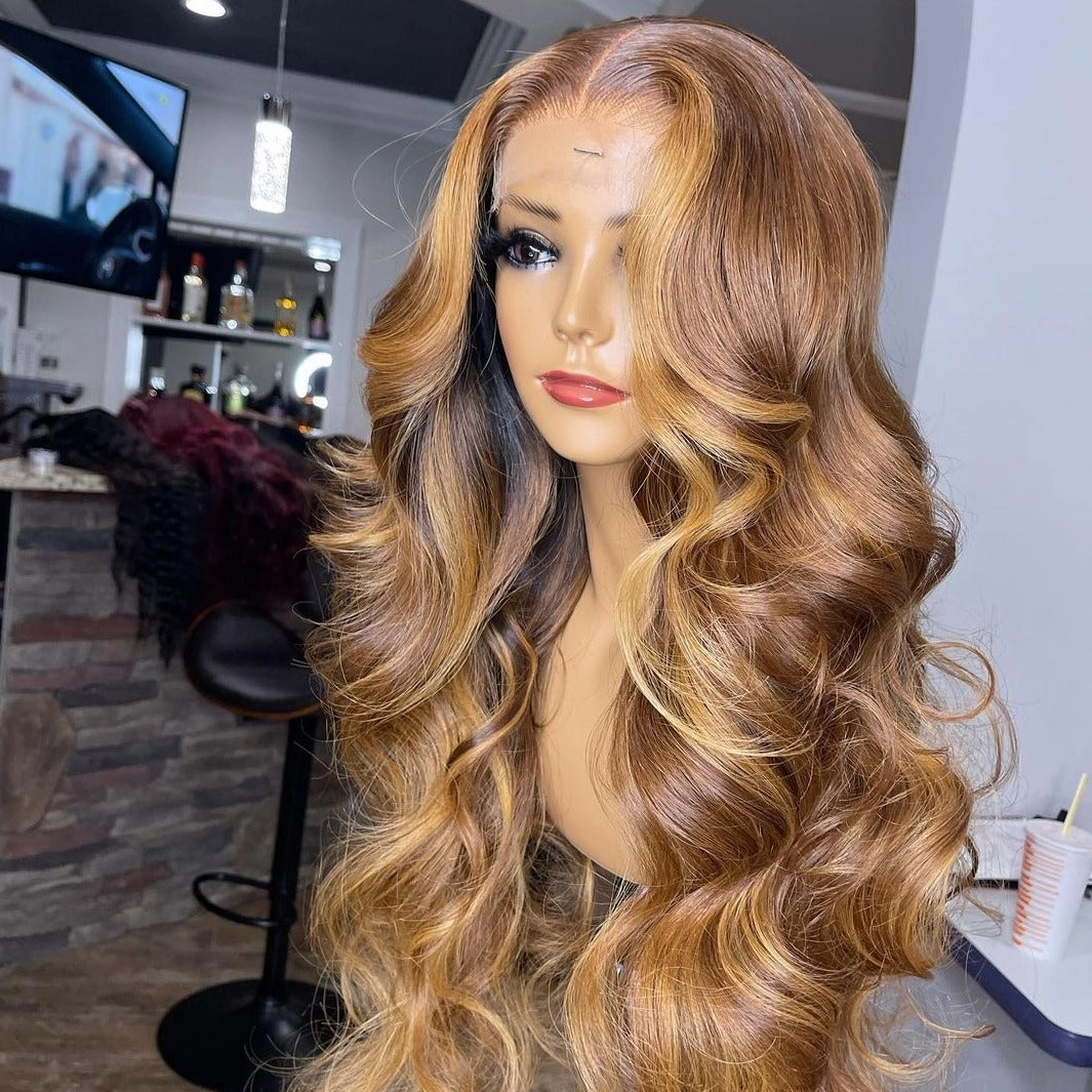 {50% Off} 13x6 Skin Melt Lace Front Mix Color Body Wave Wig with Delicate Hairline