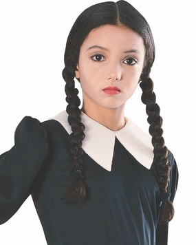Addams Family Wednesday Black Plaited Kids Wig
