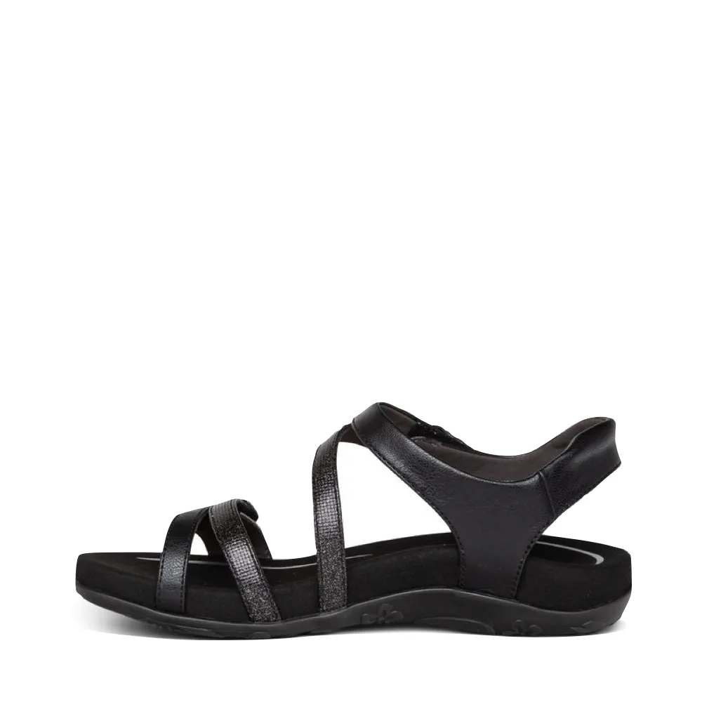 Aetrex Women's Jess Adjustable Quarter Strap Sandal in Black