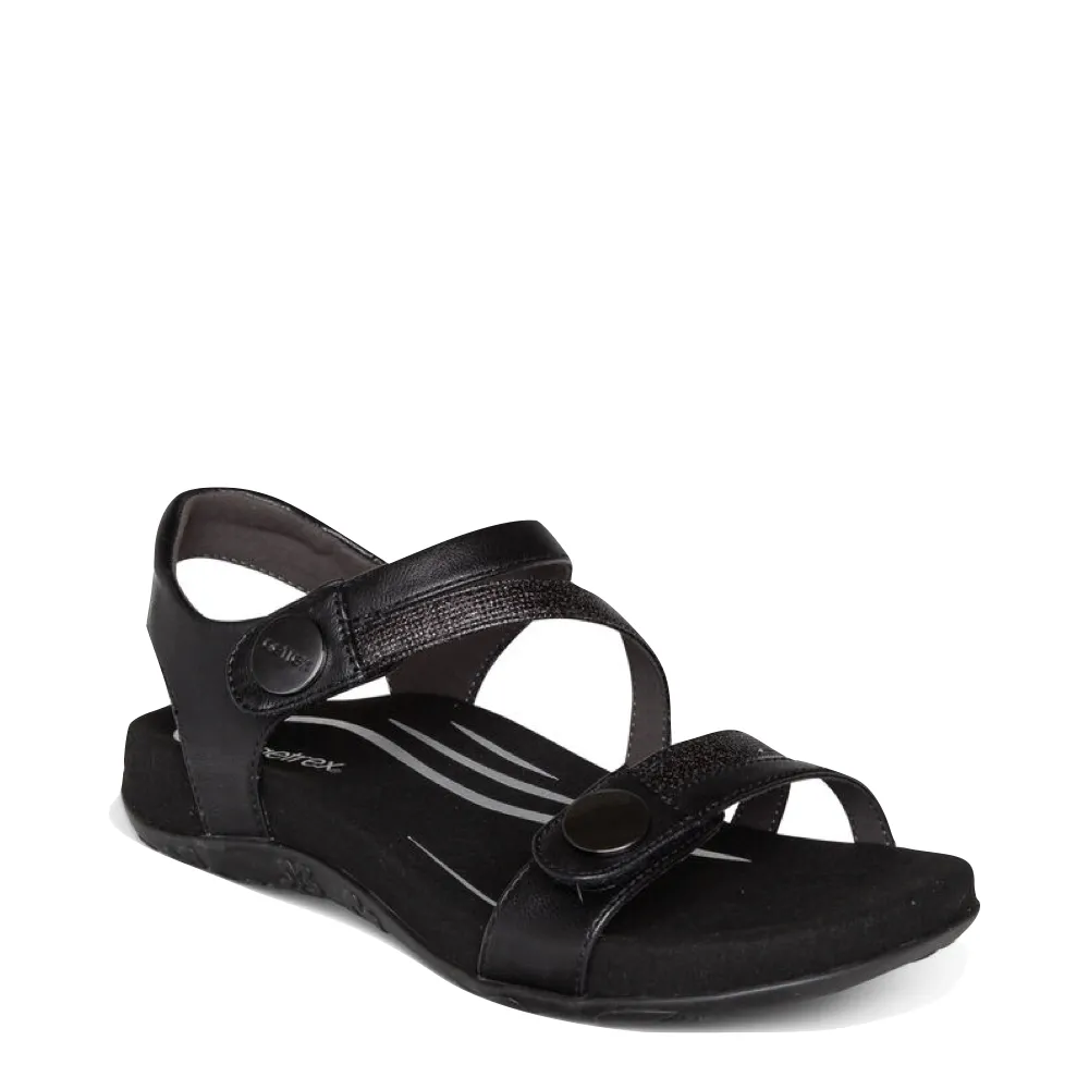 Aetrex Women's Jess Adjustable Quarter Strap Sandal in Black