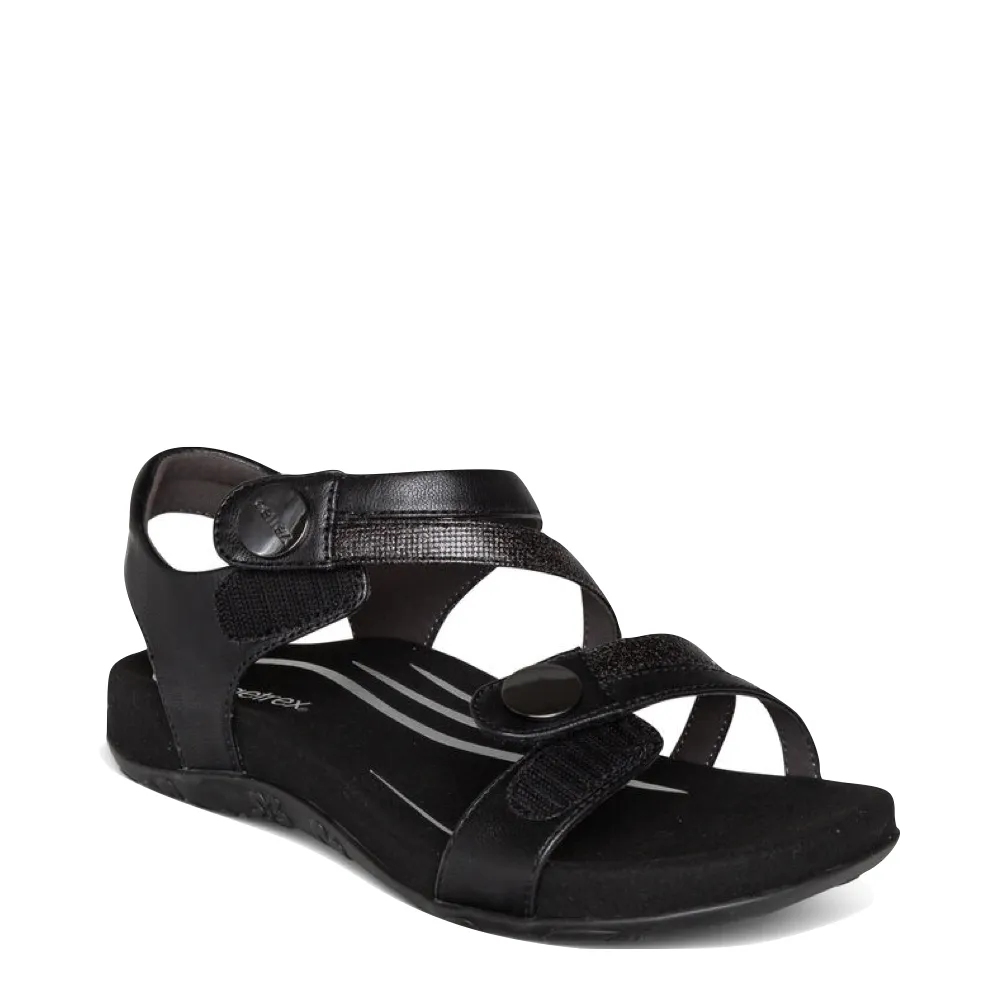 Aetrex Women's Jess Adjustable Quarter Strap Sandal in Black