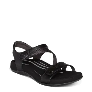 Aetrex Women's Jess Adjustable Quarter Strap Sandal in Black