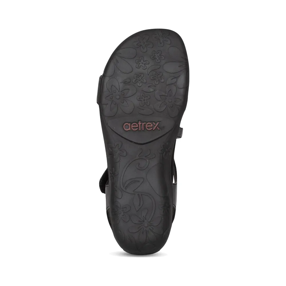 Aetrex Women's Jess Adjustable Quarter Strap Sandal in Black