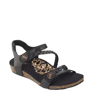 Aetrex Women's Jillian Braided Quarter Strap Sandal in Black