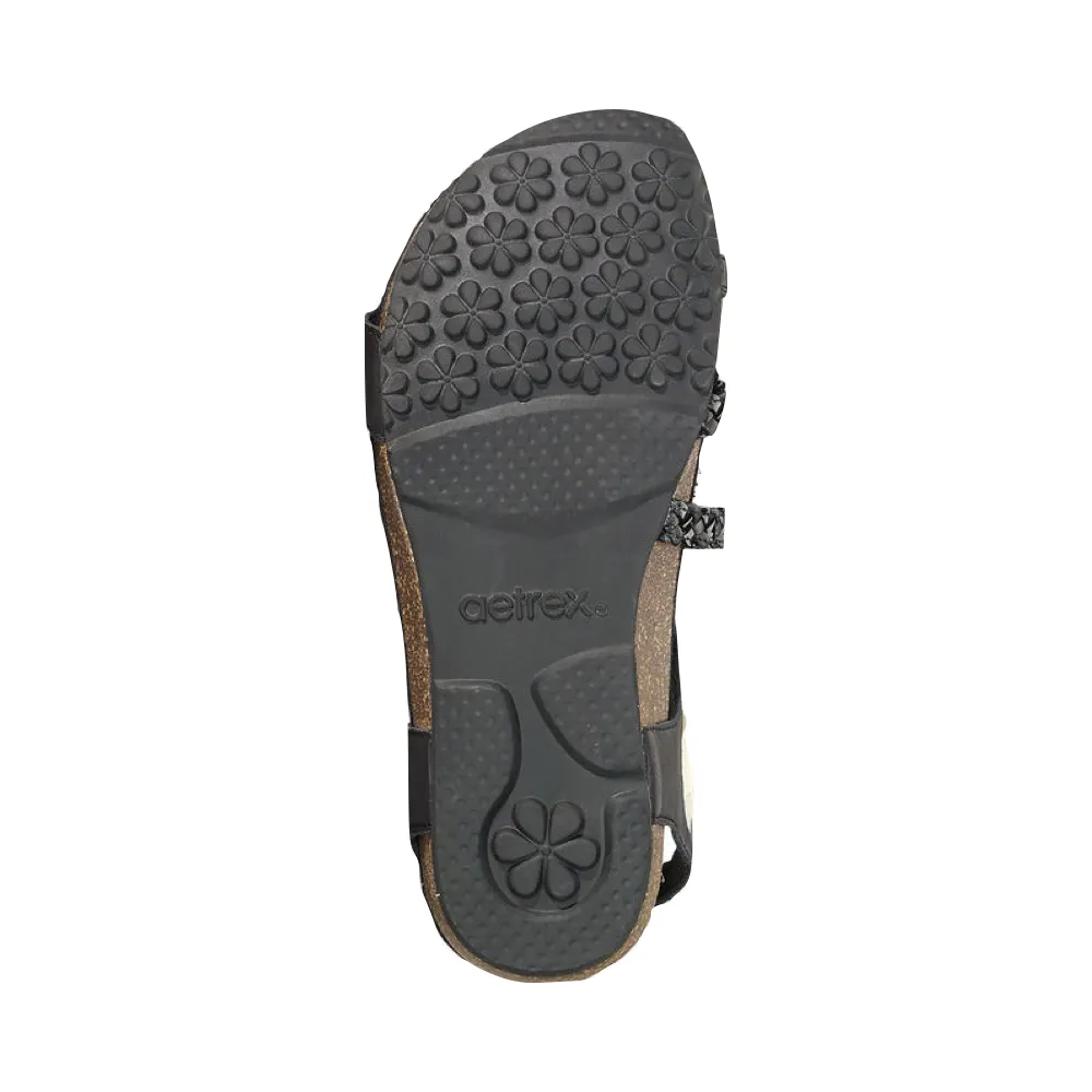 Aetrex Women's Jillian Braided Quarter Strap Sandal in Black
