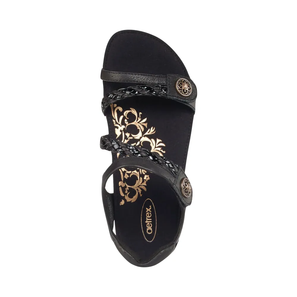Aetrex Women's Jillian Braided Quarter Strap Sandal in Black
