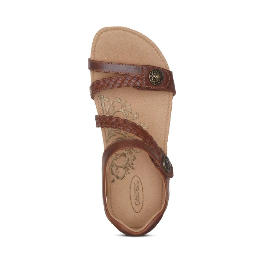 Aetrex Women's Jillian Braided Quarter Strap Sandal in Walnut