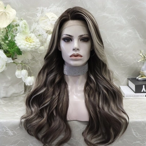 Alisha Skunk Stripe Natural Dark Brown With Blonde Highlight Body Wave 13*4 Lace Front Wig