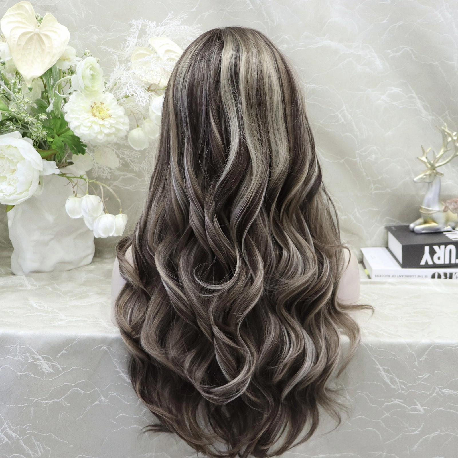 Alisha Skunk Stripe Natural Dark Brown With Blonde Highlight Body Wave 13*4 Lace Front Wig