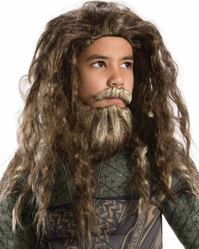 Aquaman Long Brown Kids Wig and Beard Set