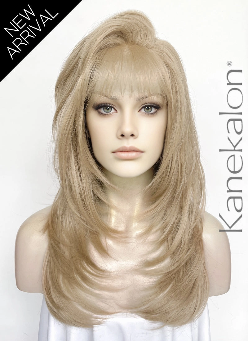 Ash Blonde Straight Lace Front Kanekalon Synthetic Hair Wig With Fuffy Bang LF8051
