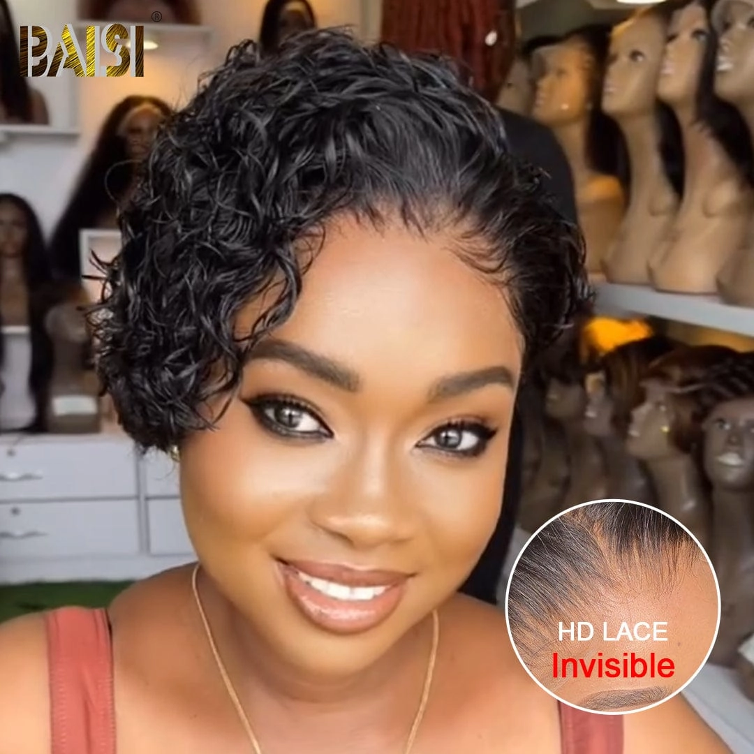 BAISI Short Curly HD Lace BOB Wig