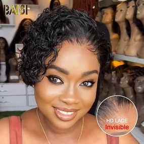 BAISI Short Curly HD Lace BOB Wig