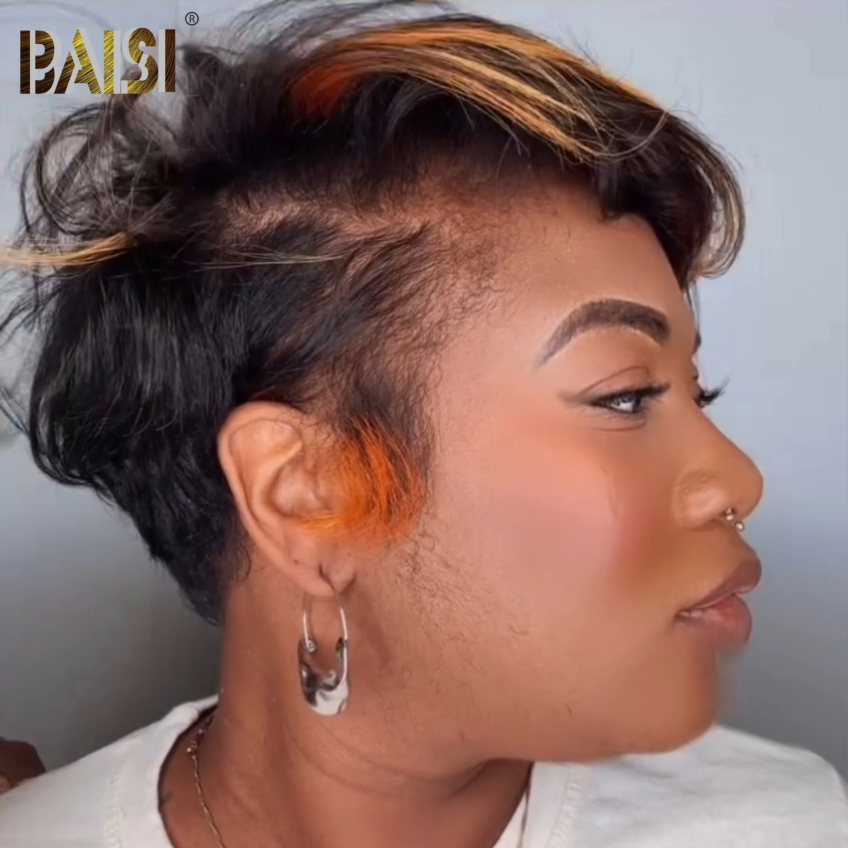 BAISI Short Straight With Ginger Highlight BOB Wig