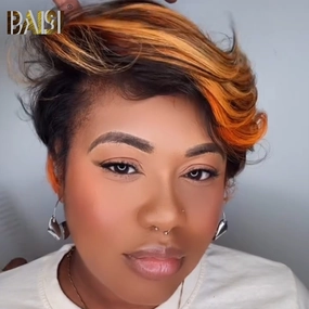 BAISI Short Straight With Ginger Highlight BOB Wig
