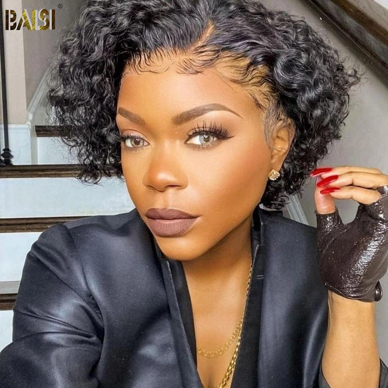 BAISI Side Part Curly BOB Glueless Wig