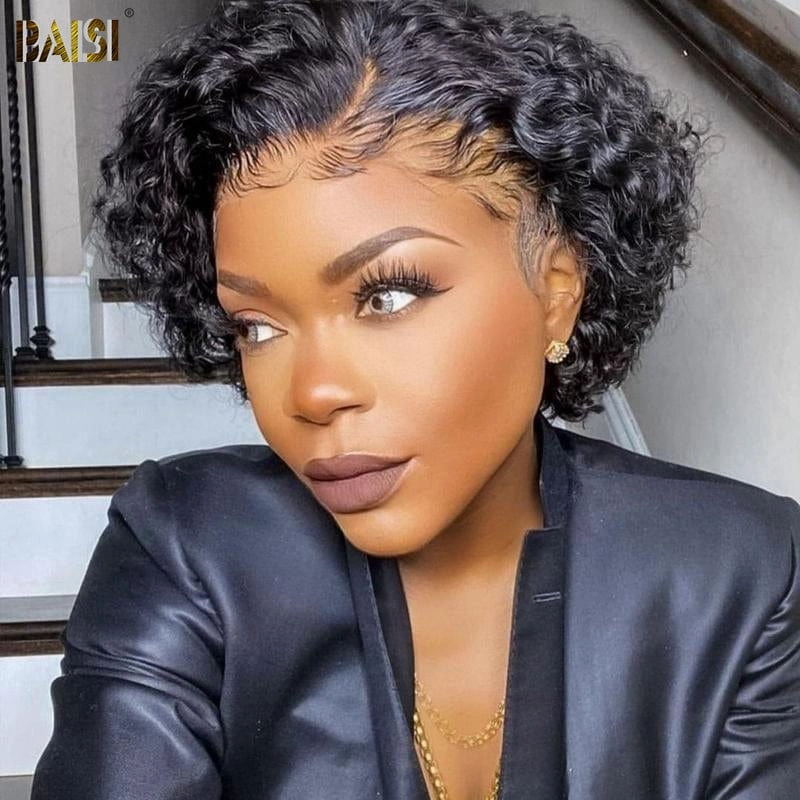 BAISI Side Part Curly BOB Glueless Wig