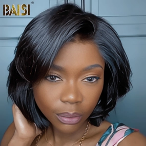 BAISI Side Part Short Wavy BOB Glueless Wig
