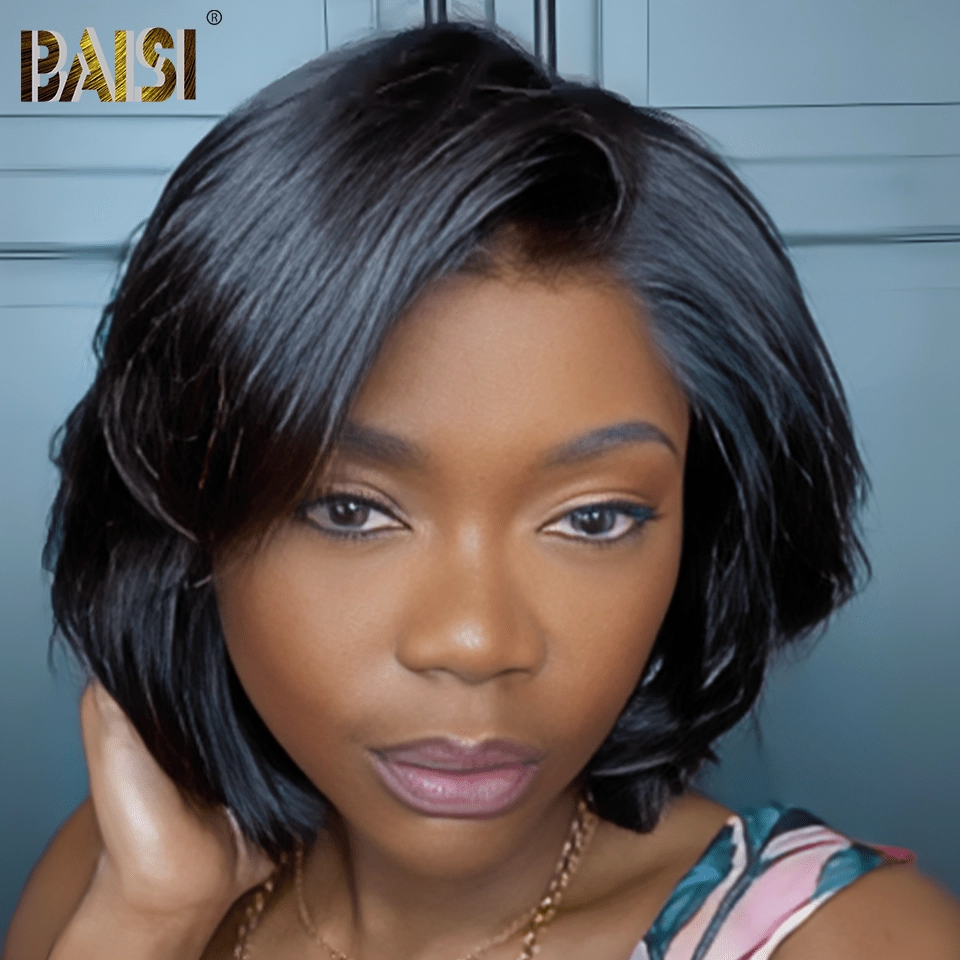 BAISI Side Part Short Wavy BOB Glueless Wig