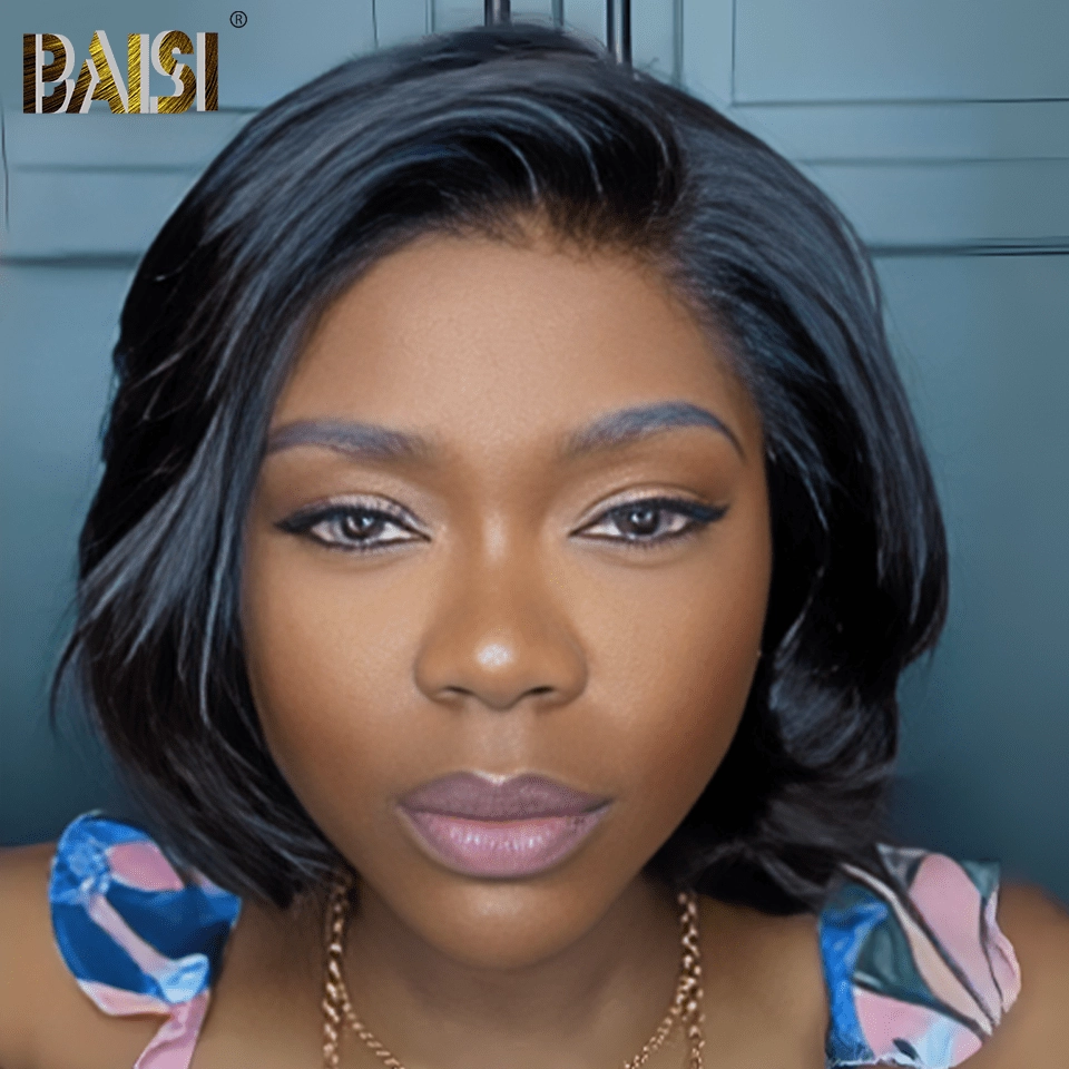 BAISI Side Part Short Wavy BOB Glueless Wig