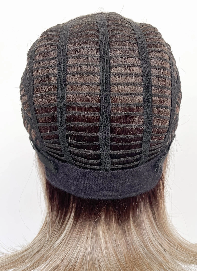 Balayage Blonde With Dark Roots Straight Mono Top Bob Lace Wig MN005