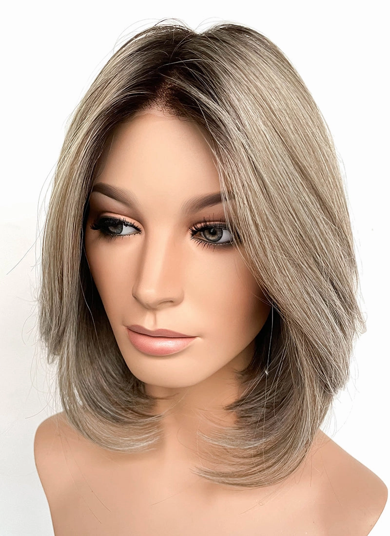 Balayage Blonde With Dark Roots Straight Mono Top Bob Lace Wig MN005