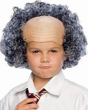 Bald Kids Wig with Curly Grey Sides