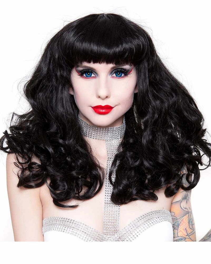 Bang Bang Black Widow Premium Curly Black Wig