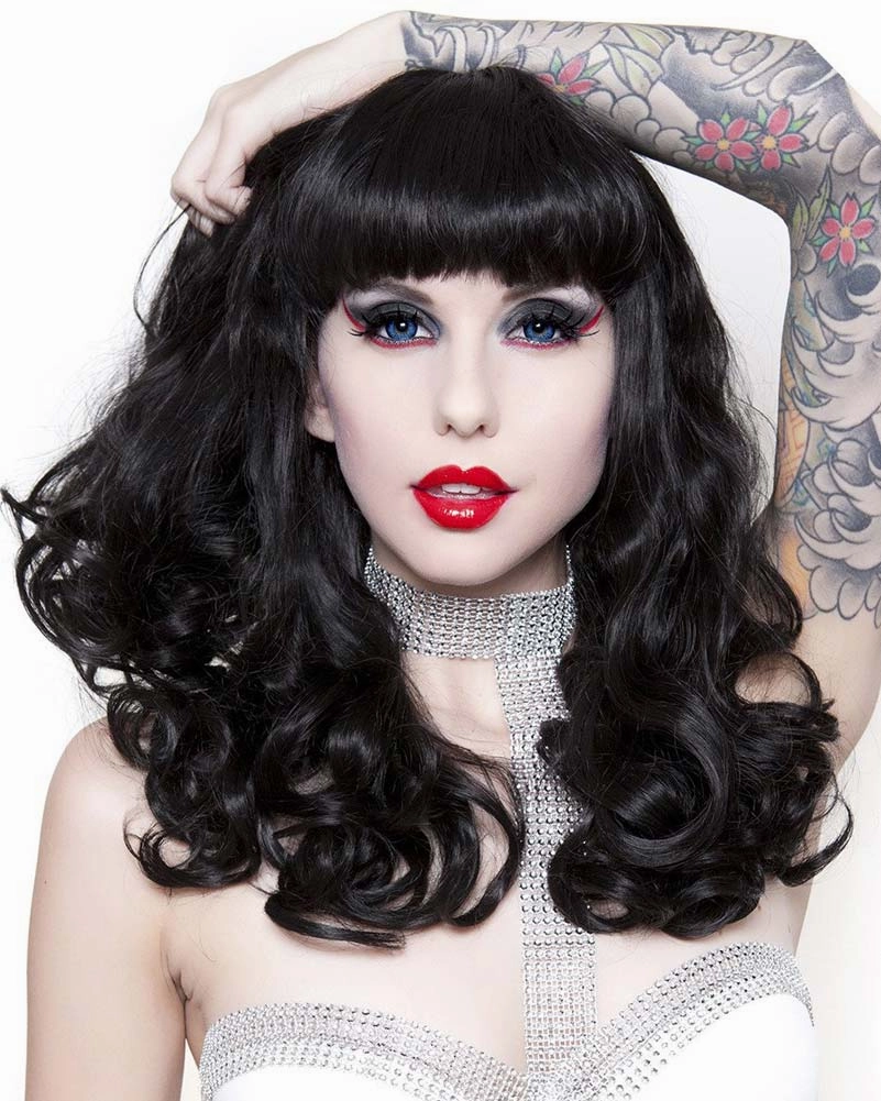 Bang Bang Black Widow Premium Curly Black Wig
