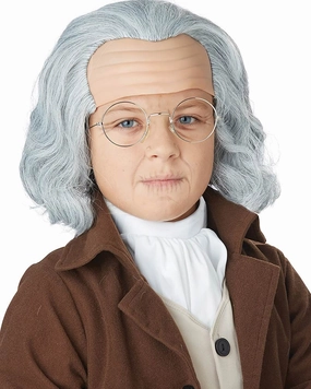 Benjamin Franklin Grey Kids Wig and Bald Cap