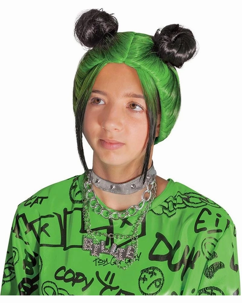 Billie Eilish Double Bun Green Kids Wig