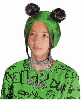 Billie Eilish Double Bun Green Kids Wig