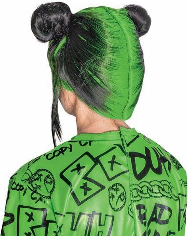 Billie Eilish Double Bun Green Kids Wig