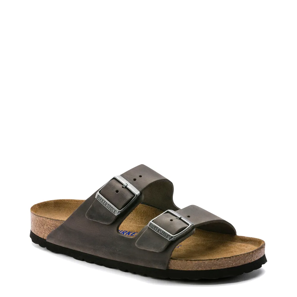 Birkenstock Arizona Oiled Leather Soft Regular Footbed Sandal in Iron Grey