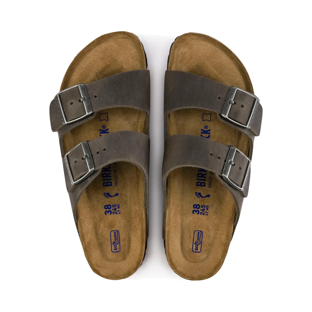 Birkenstock Arizona Oiled Leather Soft Regular Footbed Sandal in Iron Grey