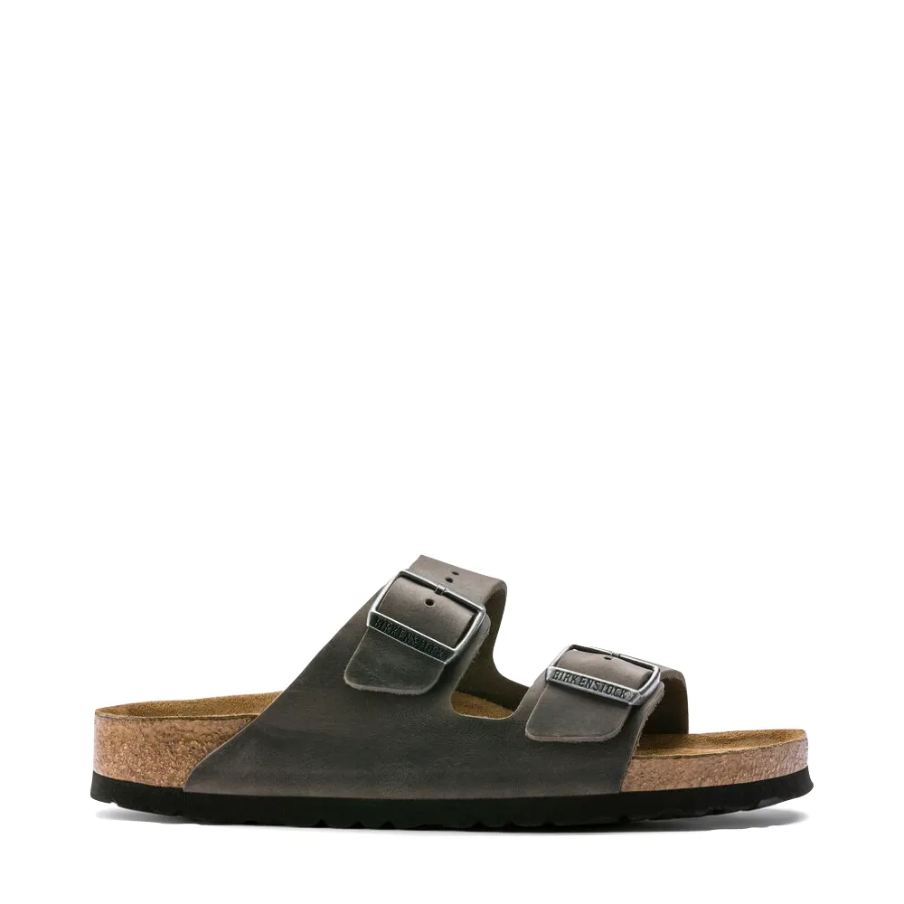 Birkenstock Arizona Oiled Leather Soft Regular Footbed Sandal in Iron Grey